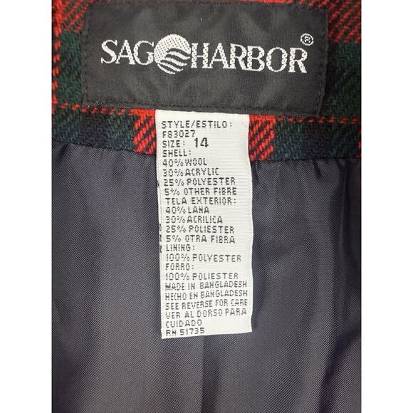 Vtg Sag Harbor Red Tartan Plaid Blazer Wool Blend Jacket Velvet Collar Womens 14 - Picture 3 of 10
